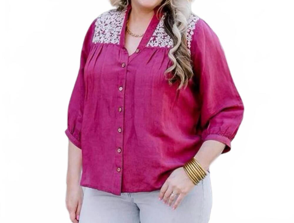 NEW LAYERZ CLOTHING jane v-neck three quarter sleeve top in maroon